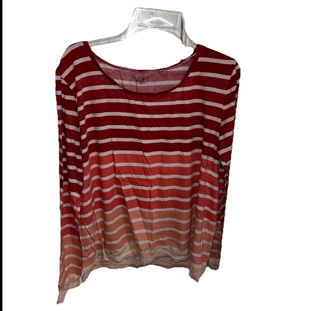 LOFT Burgundy and White Striped Blouse